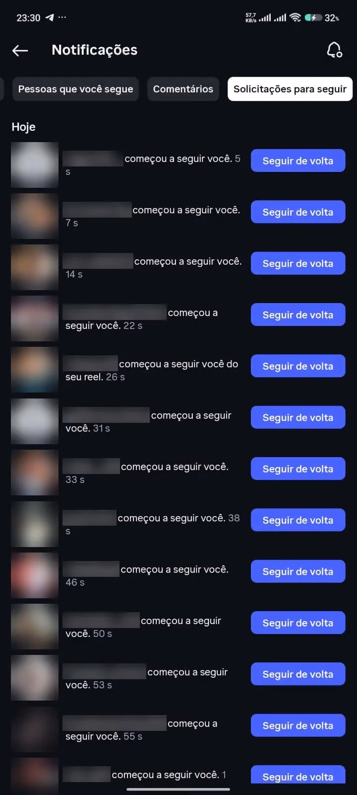 Novos seguidores chegando a cada segundo